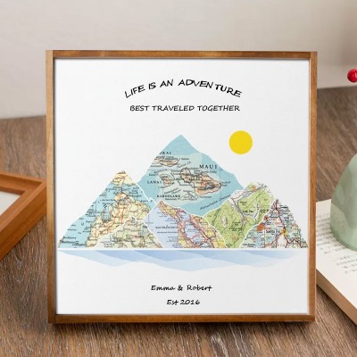 Personalized Wood Mountain Travel Adventure Map Valentine's Day Gifts for Couples Anniversary Gifts for Wife, Husband 