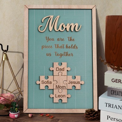 Custom Mom You Are The Pieces That Hold Us Together Wooden Puzzle Sign with Kids Names Mother's Day Gift Ideas