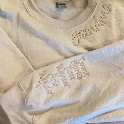 Personalized Gigi Neckline Embroidered Sweatshirt With Grandkids Names Gifts for Mom Birthday Gifts for Grandma