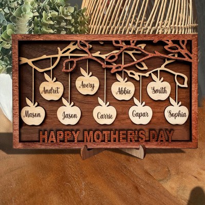 Personalized Family Apple Tree Sign with Engraving Names Gift for Mom Unique Family Gifts Grandparents Gift 