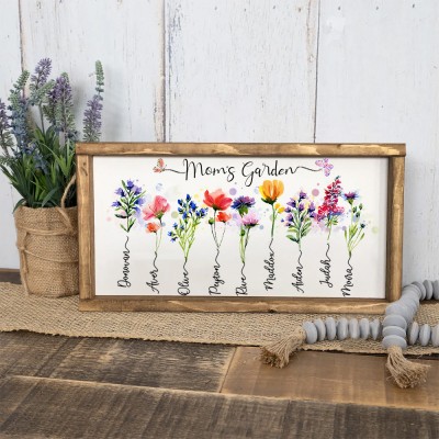 Personalized Grandma's Garden Birth Flower Wooden Frame Sign With Grandkids Name Unique Mother's Day Gifts