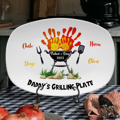 Personalized Grandpa's Grilling Plate Engraved with Kids Name Father's Day Gift Ideas