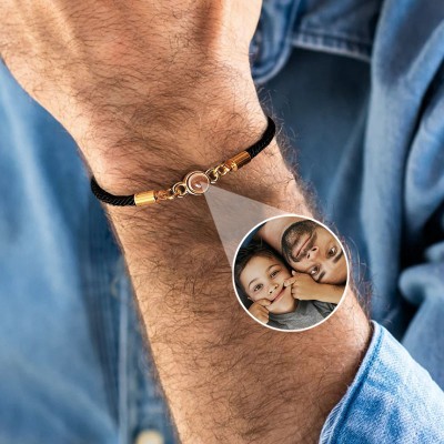 Personalized Men Photo Projection Bracelet with Picture Inside Unique Gift for Dad Father's Day Gifts