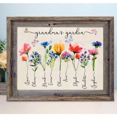Personalized Family Wood Birth Month Flower Frame Sign Grandma's Keepsake Gift