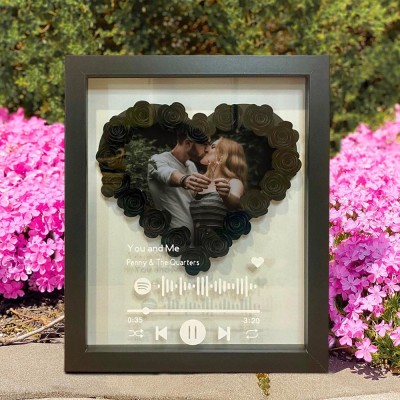 Personalized Spotify Music Heart Shaped Flower Shadow Box with Couple Photo For Wedding Anniversary Valentine's Day