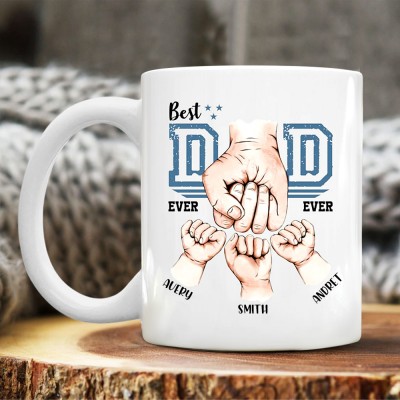 Personalized Best Dad Ever Fist Bump Mug with Kids Name Unique Gift for Father's Day
