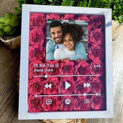 Personalized Spotify Flower Shadow Box with Couple Photo Romantic Gift Ideas for Her Anniversary Gift