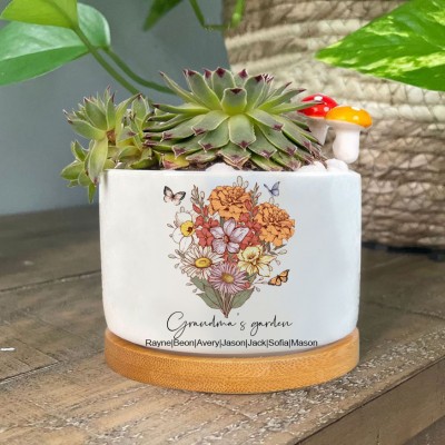 Mom's Garden Birth Flower Bouquet Plant Pot Personalised Gifts for Mom Grandma Mother's Day Gift Ideas