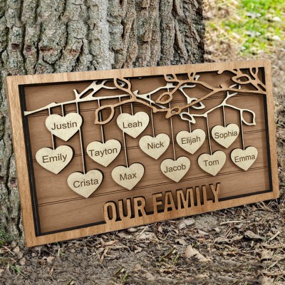 Family Tree Wood Sign Personalized Name Engraved Home Wall Decor Christmas Gift for Wife Mom Grandma