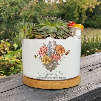 Personalized Mimi's Garden Birth Month Flower Bouquet Mini Succulent Plant Pots with Engraved Names Mother's Day Gift Ideas
