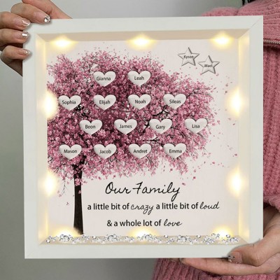 Personalized Light Up Family Tree Box Frame with 1-20 Names Mother's Day Gift For Grandma, Mom