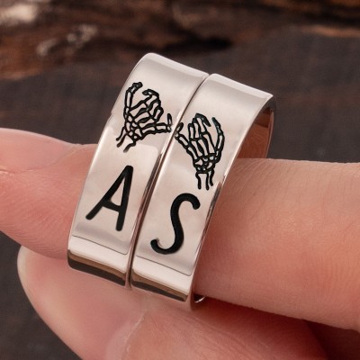 Personalized Pinky Swear Stacking Initial Couples Ring Set