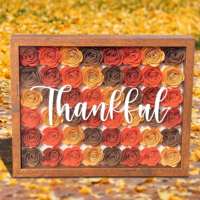 Personalized Thanksgiving Day Flower Shadow Box Gift for Her