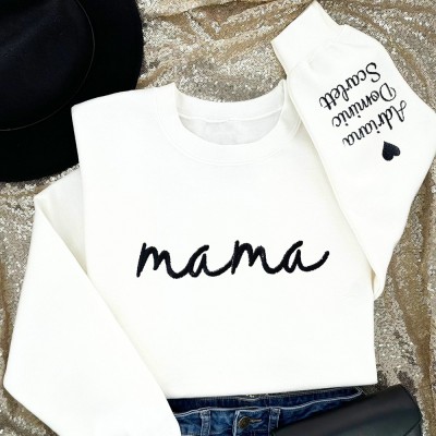Custom Mama Embroidered Sweatshirt With Kids Names On Sleeve Unique Gift For New Mom Mother's Day Gift Ideas