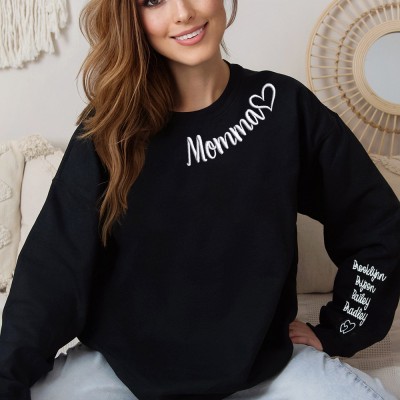 Custom Mom Embroidered Sweatshirt Hoodie With Kids Names Unique Gift Ideas For Mom Grandma