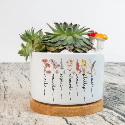 Personalized Birth Month Flower Plant Pot for Mom, Grandma