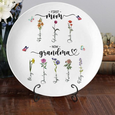 Personalized Art Print Birth Flower Platter Family Garden Gifts for Mom Gramdma Mother's Day Gift Ideas