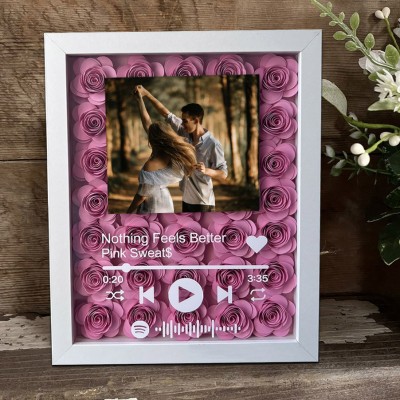 Custom Spotify Code Photo Flower Shadow Box Valentine's Day Gifts for Couples Anniversary Gift Ideas for Wife