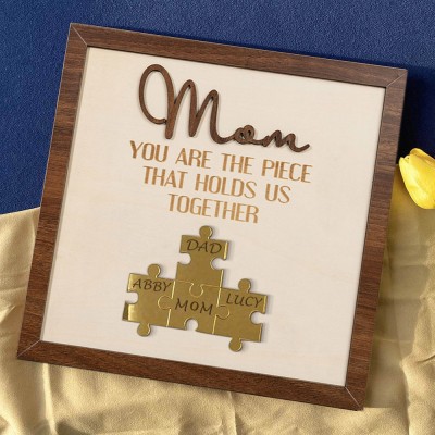 Personalized Wood Puzzle Pieces Sign with Kids Name Mother's Day Gifts