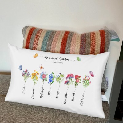 Personalized Grandma's Garden Birth Watercolor Flowers with Grandkids Names Gift for Grandma Mom