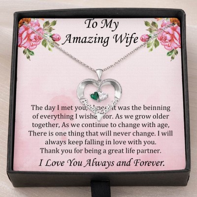 Custom To My Amazing Wife Heart Pendant Necklace with 2 Names and Birthstones Love Gift Ideas for Wife Anniversary Gifts
