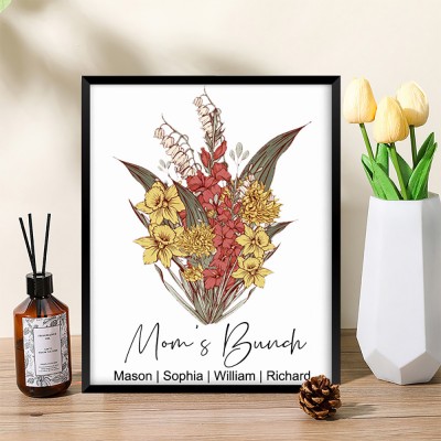 Personalized Mimi's Garden Birth Flower Bouquet Art Print Frame Gift Ideas for Mom Grandma Christmas Gifts
