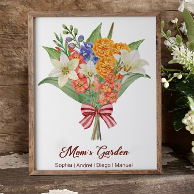 Personalized Mimi's Garden Art Print Birth Flowers Bouquet Frame Love Gift For Mom Grandma Mother's Day Gift