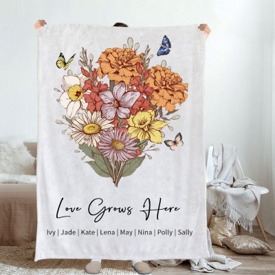 Custom Mom's Garden Blanket By Birth Flower Bouquet Mother's Day Gift Ideas Keepsake Gifts For Mom Grandma