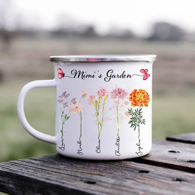 Grandma's Garden Coffee Mug Custom Birth Flower Camping Mug with Names Unique Grandma Gifts from Grandkids