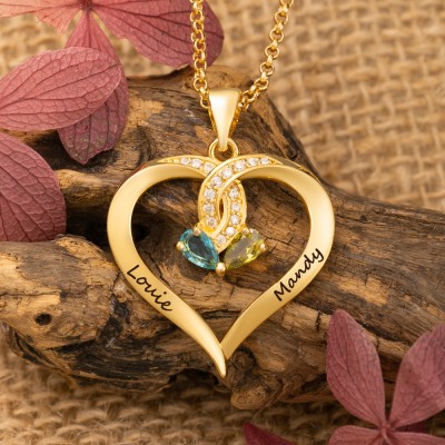 To My Amazing Wife Custom Heart Shaped Necklace with Name and Birthstone Designs Anniversary Gifts Christmas Gifts