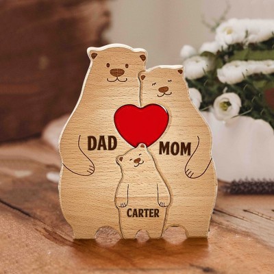 Personalized Engraved Heart Family Bear Name Wooden Puzzle Love Gifts Mother's Day Gift Ideas