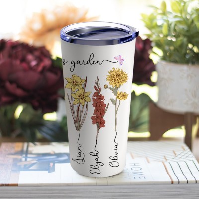 Custom Mom's Garden Birth Flower Tumbler with Names Gift For Mom Grandma Mother's Day Gift Ideas
