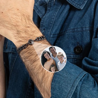 Personalized Photo Projection Men Bracelet with Picture Inside Meaningful Gift for Dad Father's Day Gifts