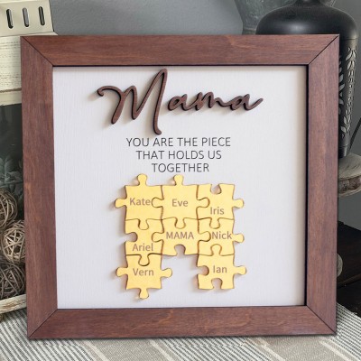 Personalized Mama Wood Puzzle Pieces Frame Name Sign Unique Gift for Grandma Mom Mother's Day Gift Ideas