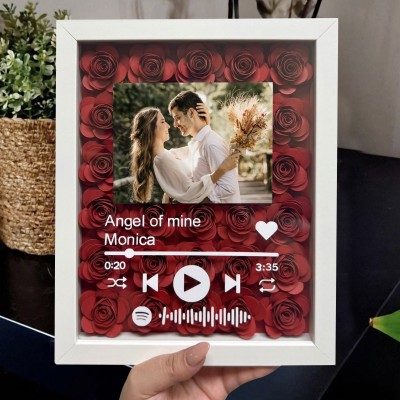 Personalized Spotify Code Song Flower Shadow Box With Couple Photo Gifts for Valentine's Day Anniversary