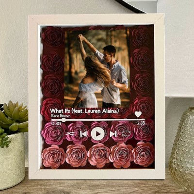 Personalized Music Song Photo Flower Shadow Box with Spotify Code For Valentine's Day Wedding Anniversary