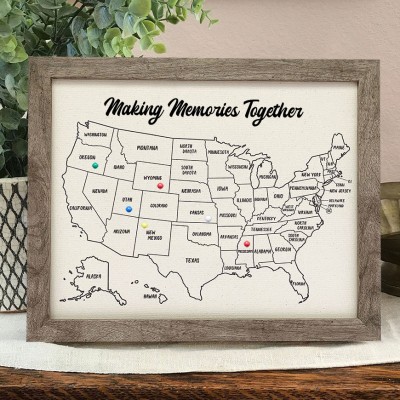 Personalized USA Travel Map Frame with Push Pins Gift Ideas for Her Valentine's Day Gifts for Couple Anniversary Gifts