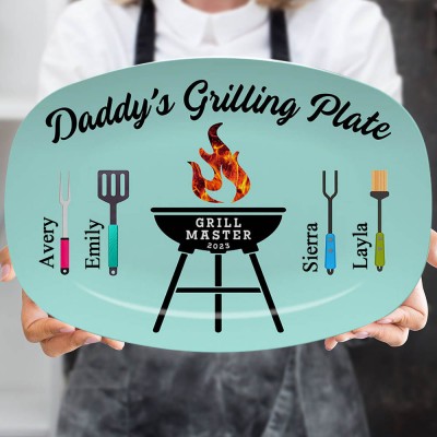Personalized Father's Day Gifts Papa's Grilling Platter with Kids Name