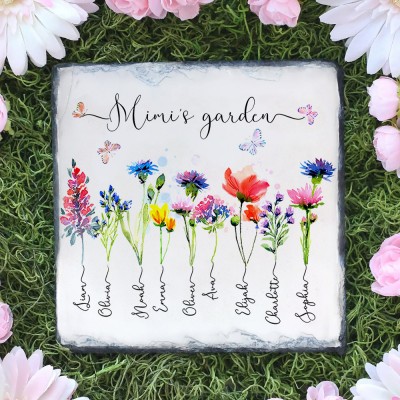 Mimi's Garden Birth Flower Plaque With Kids Names Personalized Gifts for Mom Grandma Family Home Decor