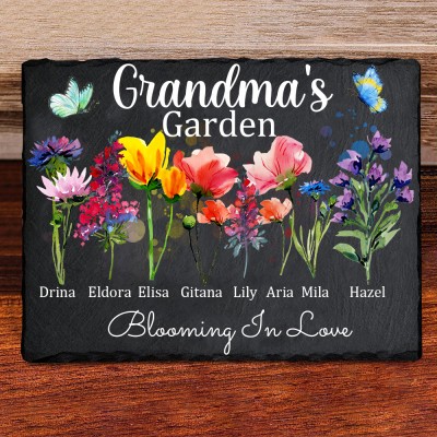 Grandma's Garden Birth Flower Plaque Personalized Grandma Gifts from Grandkids Birthday Gifts for Mom Christmas Gift Ideas