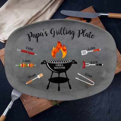 Grill Master Daddy's Grilling Plate Personalized BBQ Platter for Papa Dad Gift for Father's Day