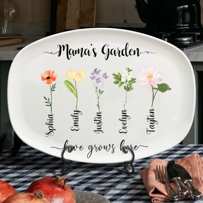 Personalized Mama's Garden Birth Flower Plate with Kids Name Mother's Day Gift Ideas