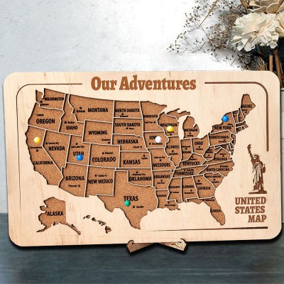 Custom Push Pin USA Map Board Travel Map Couples Gift Anniversary Gifts Valentine's Day Gift Ideas for Soulmate