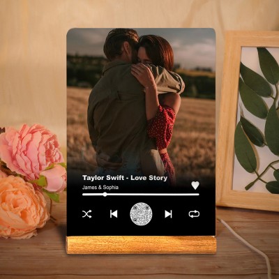 Personalized Spotify Photo Music Song Plaque With Wood Stand Couples Gift Anniversary Gift Ideas