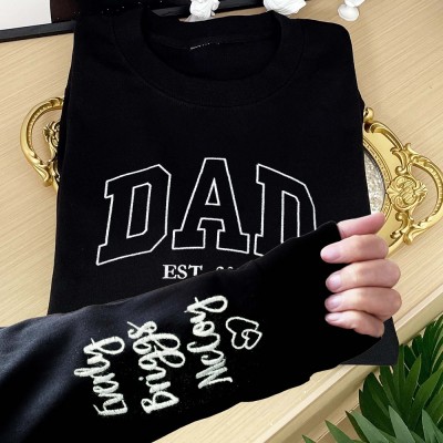 Custom Embroidered Papa Sweatshirt Hoodie With Kids Names On The Sleeve Father's Day Gift Ideas