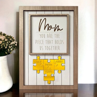 Custom Mom Wood Puzzle Pieces Name Sign Keepsake Gifts for Mom Unique Mother's Day Gift Ideas