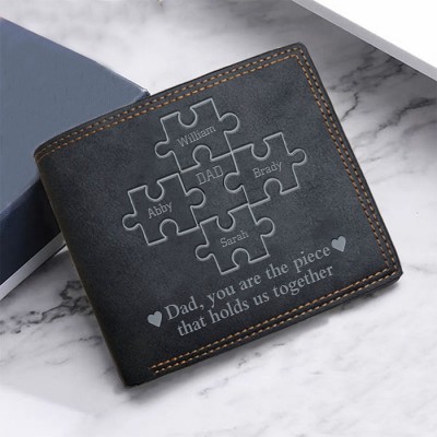 Father's Day Gift Personalized Dad You Are the Piece That Holds Us Together Leather Trifold Wallet