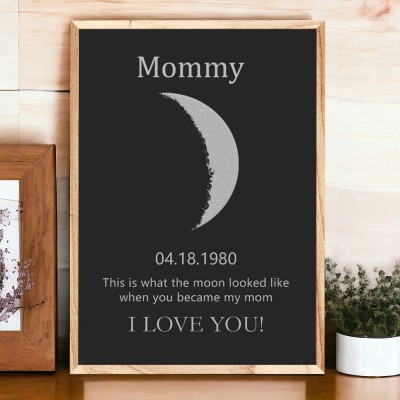 The Day You Became My Mom Moon Phase Frame with Kids Names Custom Gifts for Mom Mother's Day Gift