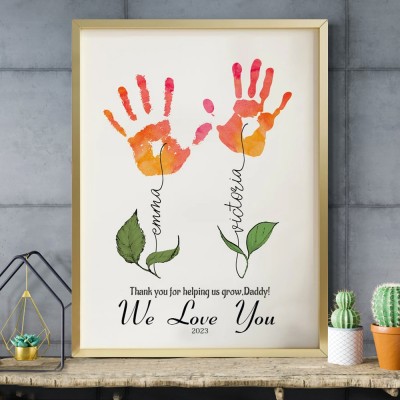 Best Dad In The World Custom Flower DIY Handprint Art Frame Gift for Dad Papa