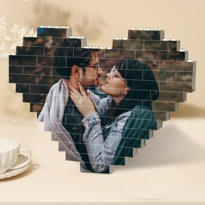 Personalized Heart Shaped Photo Building Block Puzzle Gifts for Couples Valentine's Day Gift Ideas for Her Anniversary Gifts